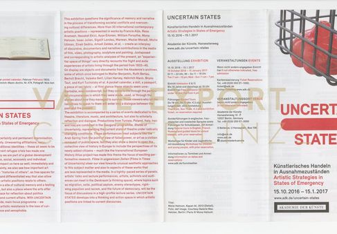 [VEC.004.727] - Uncertain States. Künstlerisches Handeln in Ausnahmezuständen / [Einladung und T