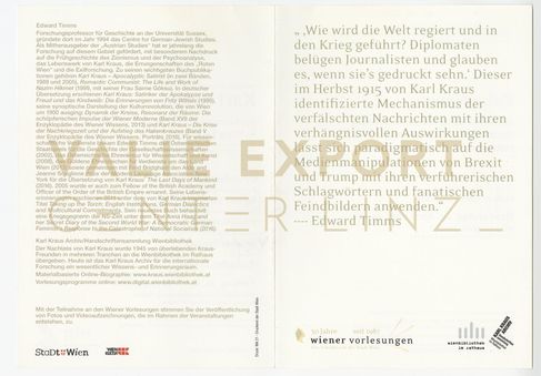 [VEC.004.735] - Wiener Vorlesungen: Vortrag "Fake News: Karl Kraus, die Kritik der verfälschten