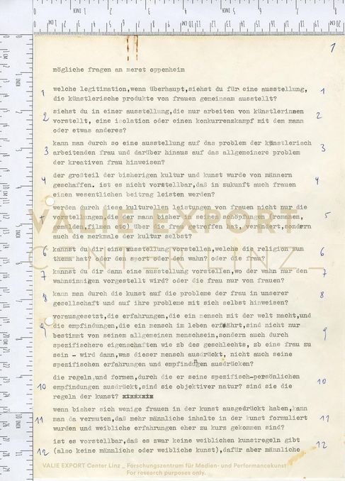 [VEC.000.230] - Mögliche Fragen an Meret Oppenheim