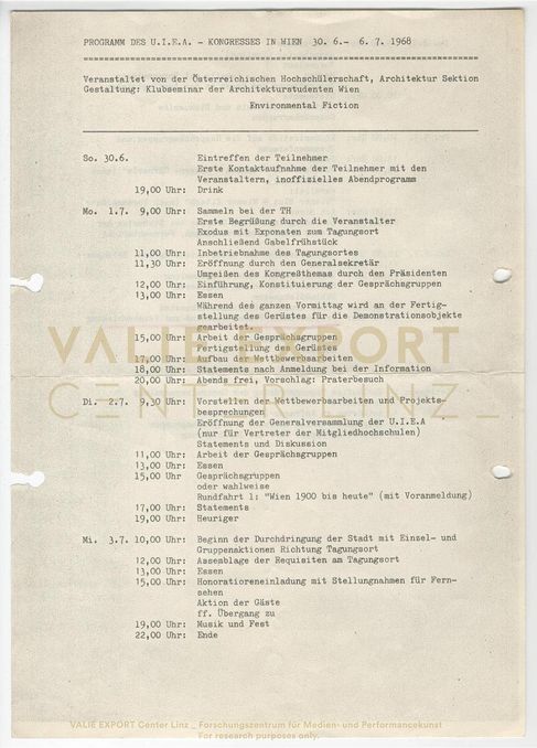 [VEC.003.525] - Programm des U.I.E.A. - Kongresses in Wien 30. 6. - 6. 7. 1968
