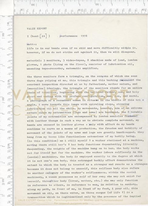 [VEC.006.067] - [ENGL. TEXTE DIV. AKTIONEN] - VALIE EXPORT. I (beat [it]) performance 1978