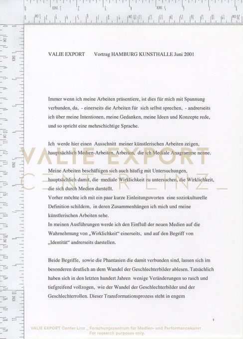[VEC.002.356] - Vortrag HAMBURG KUNSTHALLE Juni 2001 [Reden über Kunst]