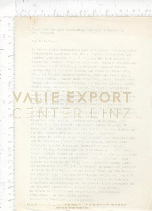[VEC.003.888] - Vorschläge für eine Präsentation digitaler Videotechnik und -arbeiten, von Valie
