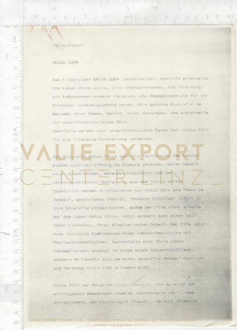 [VEC.006.153] - [Recherchematerial "UNICA ZÜRN"] - Valie Export. UNICA ZÜRN