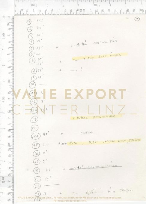 [VEC.006.289] - [Recherchematerialien zu "Aktionskunst International"] - Liste (Summen)