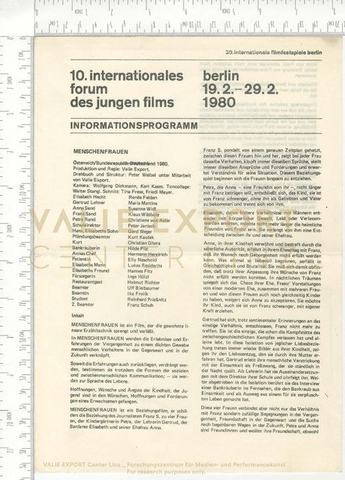 [VEC.002.687] - 10. internationales forum des jungen films. Informationsprogramm "Menschenfrauen