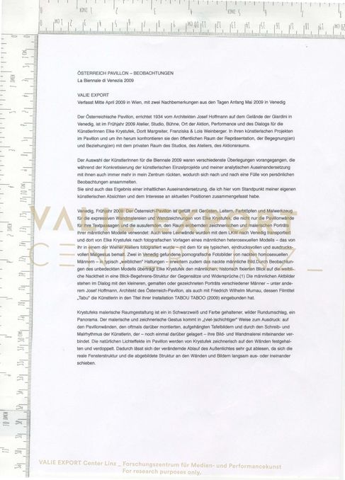 [VEC.000.901] - ÖSTERREICH PAVILLON - BEOBACHTUNGEN. La Biennale die Venezia 2009