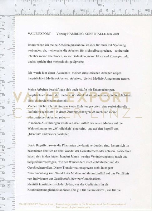 [VEC.002.358] - Vortrag HAMBURG KUNSTHALLE Juni 2001 [Reden über Kunst]