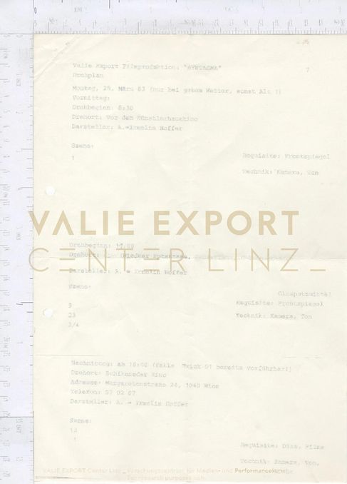 [VEC.005.974] - Syntagma - VALIE EXPORT FIlmproduktion: "SYNTAGMA". Drehplan