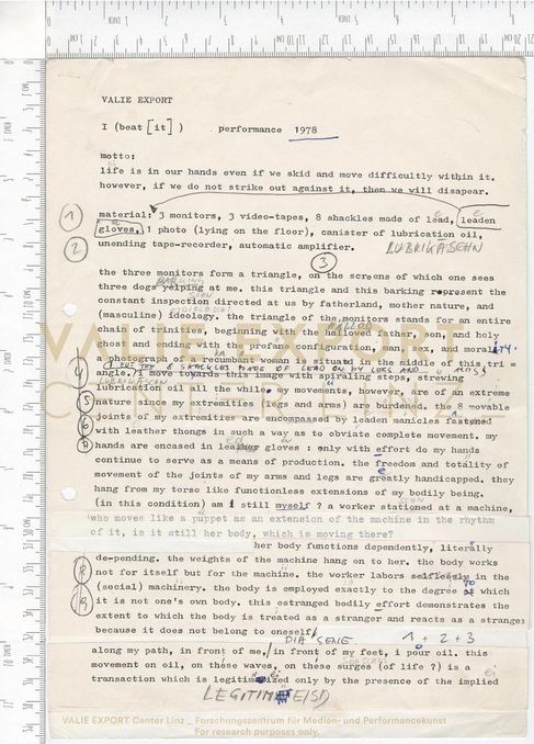 [VEC.006.096] - [ENGL. TEXTE DIV. AKTIONEN] - VALIE EXPORT, I (beat [it])