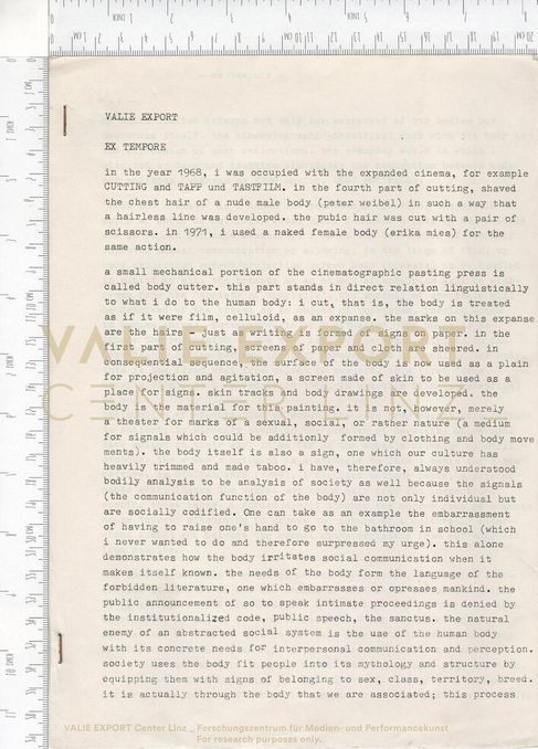[VEC.006.054] - [ENGL. TEXTE DIV. AKTIONEN] - VALIE EXPORT, EX TEMPORE