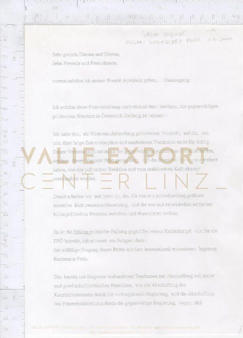[VEC.000.973] - VALIE EXPORT. Oskar-Kokoschka-Preis, 01.03.2000