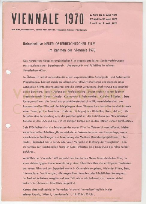 [VEC.003.451] - Retrospektive Neuer österreichischer Film im Rahmen der Viennale 1970