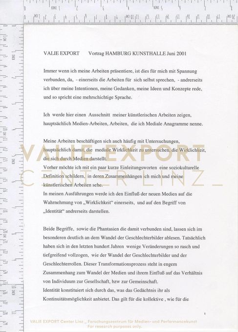 [VEC.002.358] - Vortrag HAMBURG KUNSTHALLE Juni 2001 [Reden über Kunst]