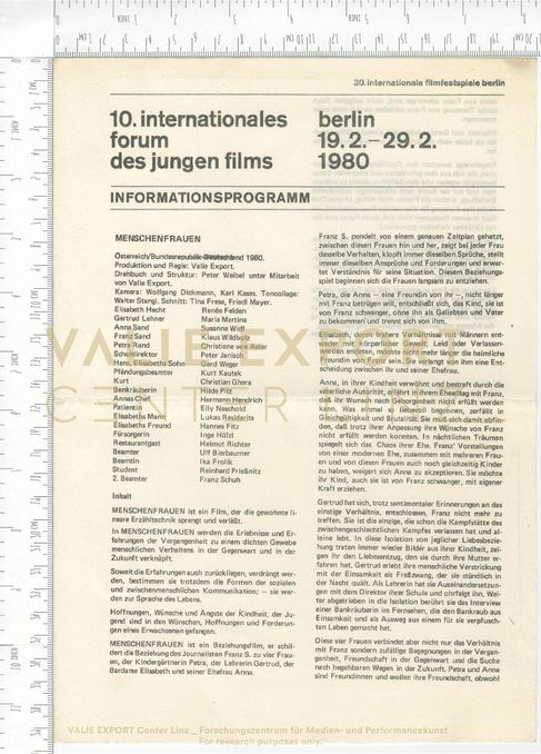 [VEC.002.687] - 10. internationales forum des jungen films. Informationsprogramm "Menschenfrauen
