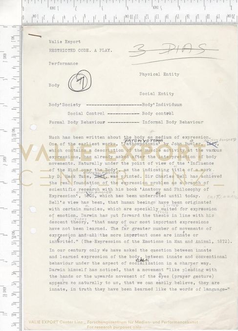 [VEC.006.092] - [ENGL. TEXTE DIV. AKTIONEN] - VALIE EXPORT, RESTRICTED CODE