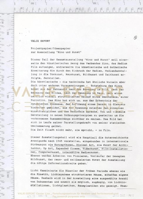 [VEC.005.914] - [Projektpapier/Ideenpapier zur Ausstellung "Kino und Kunst"] - Text