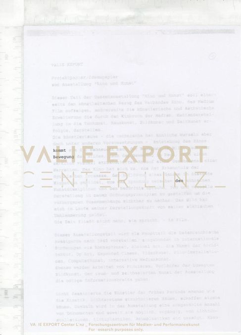 [VEC.000.895] - Projektpapier/Ideenpapier zur Ausstellung "Kino und Kunst"