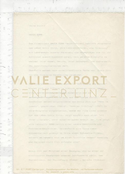 [VEC.000.782] - Valie Export. UNICA ZÜRN