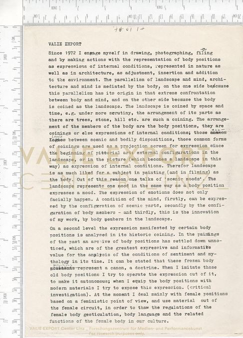 [VEC.006.078] - [ENGL. TEXTE DIV. AKTIONEN] - [VALIE EXPORT. Since 1972 I engage myself...]