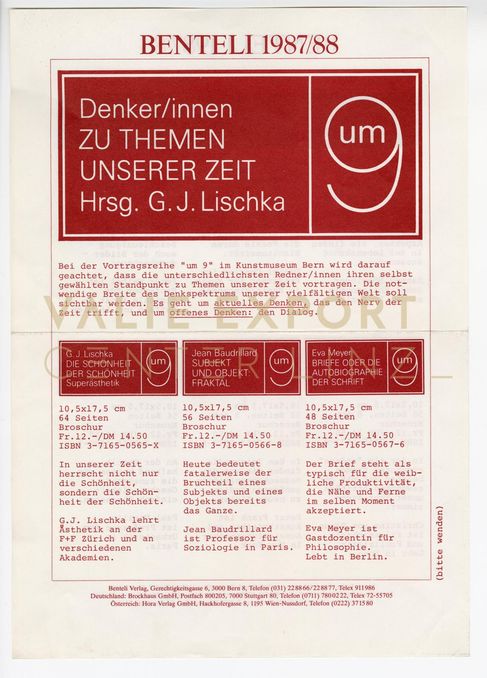 [VEC.004.483] - Vortragsreihe "um 9". Denker/innen ZU THEMEN UNSERER ZEIT Hrsg. G. J. Lischka