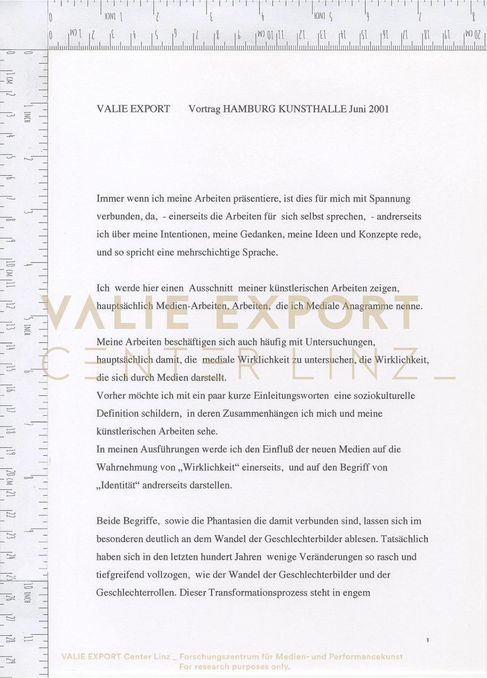 [VEC.002.356] - Vortrag HAMBURG KUNSTHALLE Juni 2001 [Reden über Kunst]