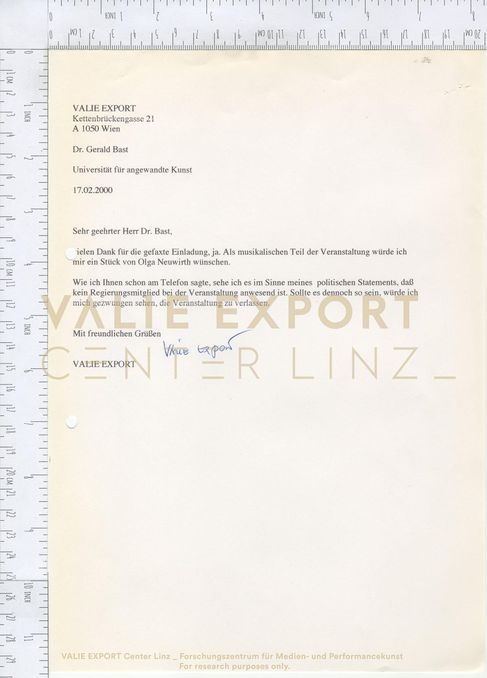 [VEC.001.001] - Korrespondenz VALIE EXPORT, Gerald Bast