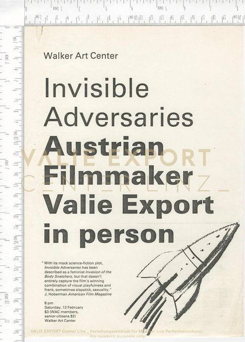 [VEC.002.677] - Walker Art Center, Ankündigung "Austrian Filmmaker Valie Export in Person"