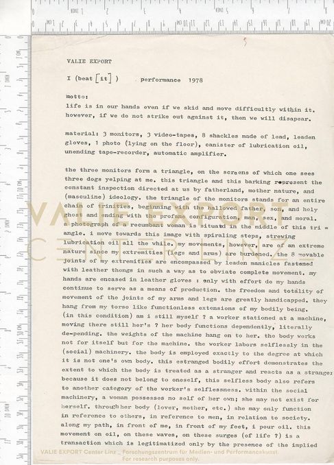 [VEC.006.105] - [ENGL. TEXTE DIV. AKTIONEN] - VALIE EXPORT, I (beat [it])