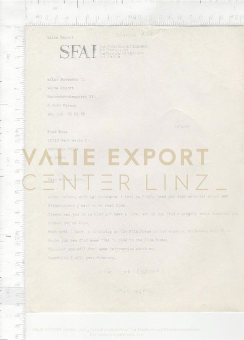 [VEC.000.804] - Korrespondenz VALIE EXPORT, Fred Roos