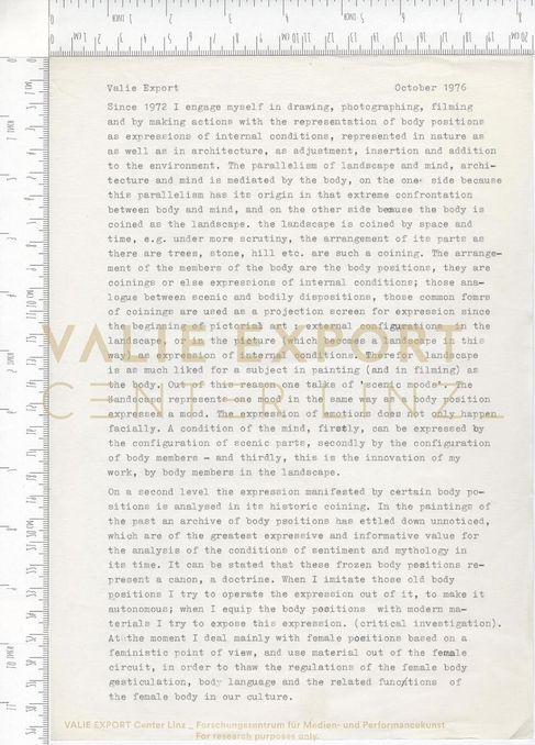 [VEC.006.094] - [ENGL. TEXTE DIV. AKTIONEN] - VALIE EXPORT, October 1976, [Since 1972 I engage m