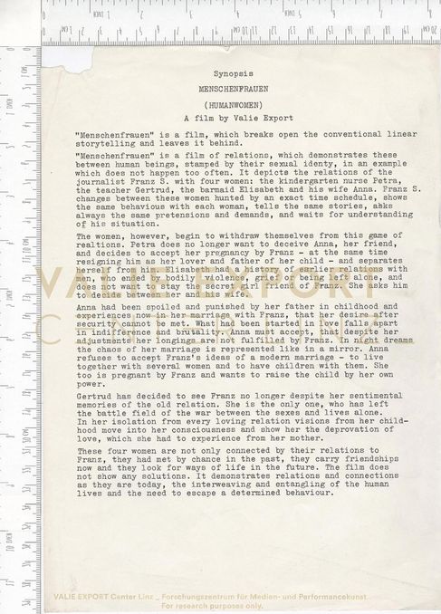 [VEC.006.060] - [ENGL. TEXTE DIV. AKTIONEN] - Synopsis MENSCHENFRAUEN