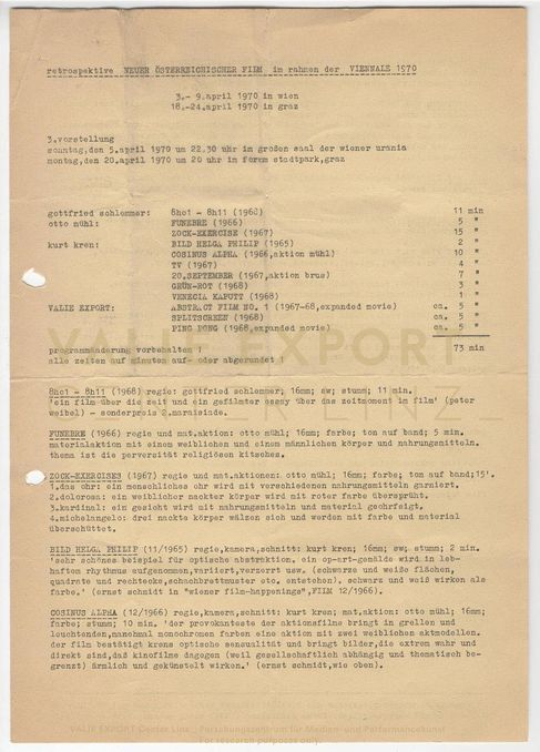 [VEC.003.452] - Retrospektive Neuer österreichischer Film im Rahmen der Viennale 1970