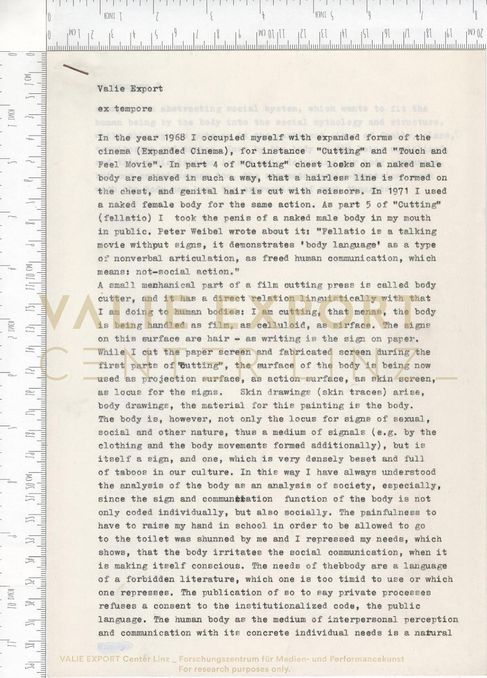 [VEC.006.086] - [ENGL. TEXTE DIV. AKTIONEN] - VALIE EXPORT, ex tempore