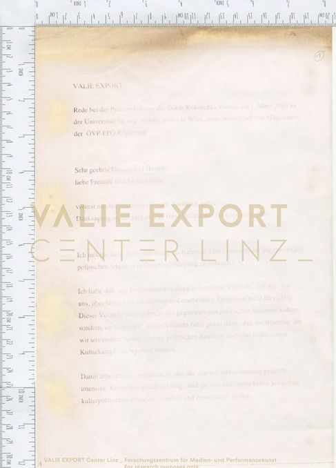 [VEC.000.971] - VALIE EXPORT. Rede bei der Preisverleihung des Oskar Kokoschka Preises am 1. Mär