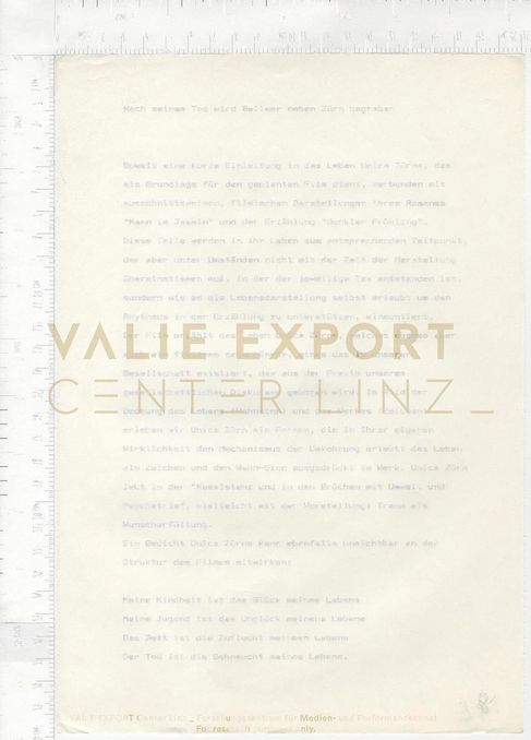 [VEC.006.152] - [Recherchematerial "UNICA ZÜRN"] - Valie Export. UNICA ZÜRN