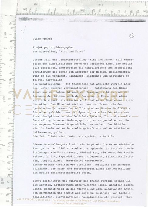 [VEC.000.895] - Projektpapier/Ideenpapier zur Ausstellung "Kino und Kunst"