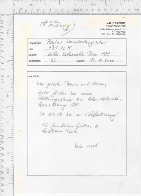 [VEC.000.999] - [Stellungnahme zur Oskar-Kokoschka-Preisverleihung 1999] / [Statement refering t