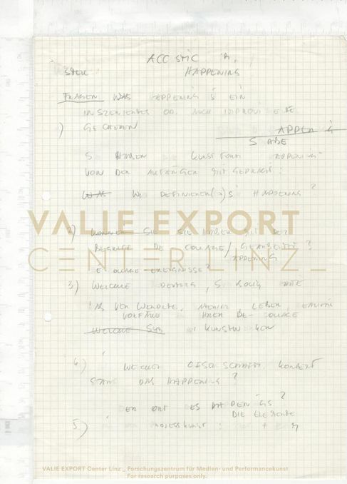 [VEC.006.218] - [Recherchematerial "Aktionskunst International"] - Fragen zu Happening